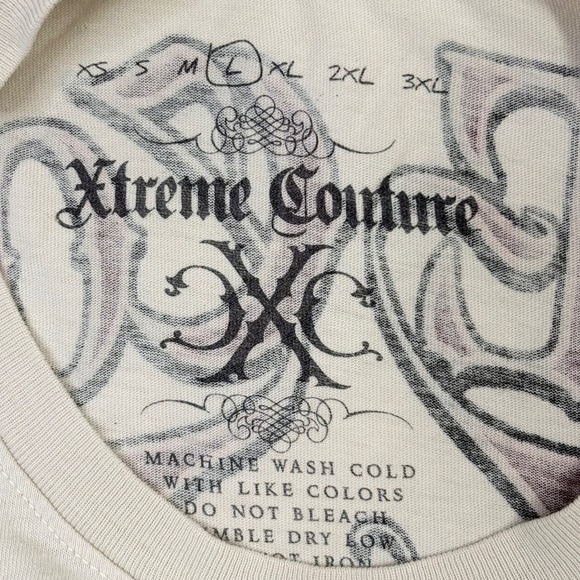 Xtreme Couture T-Shirt Mens Large Graphic Print Skeleton Cross Tan MMA Tee - Picture 5 of 9